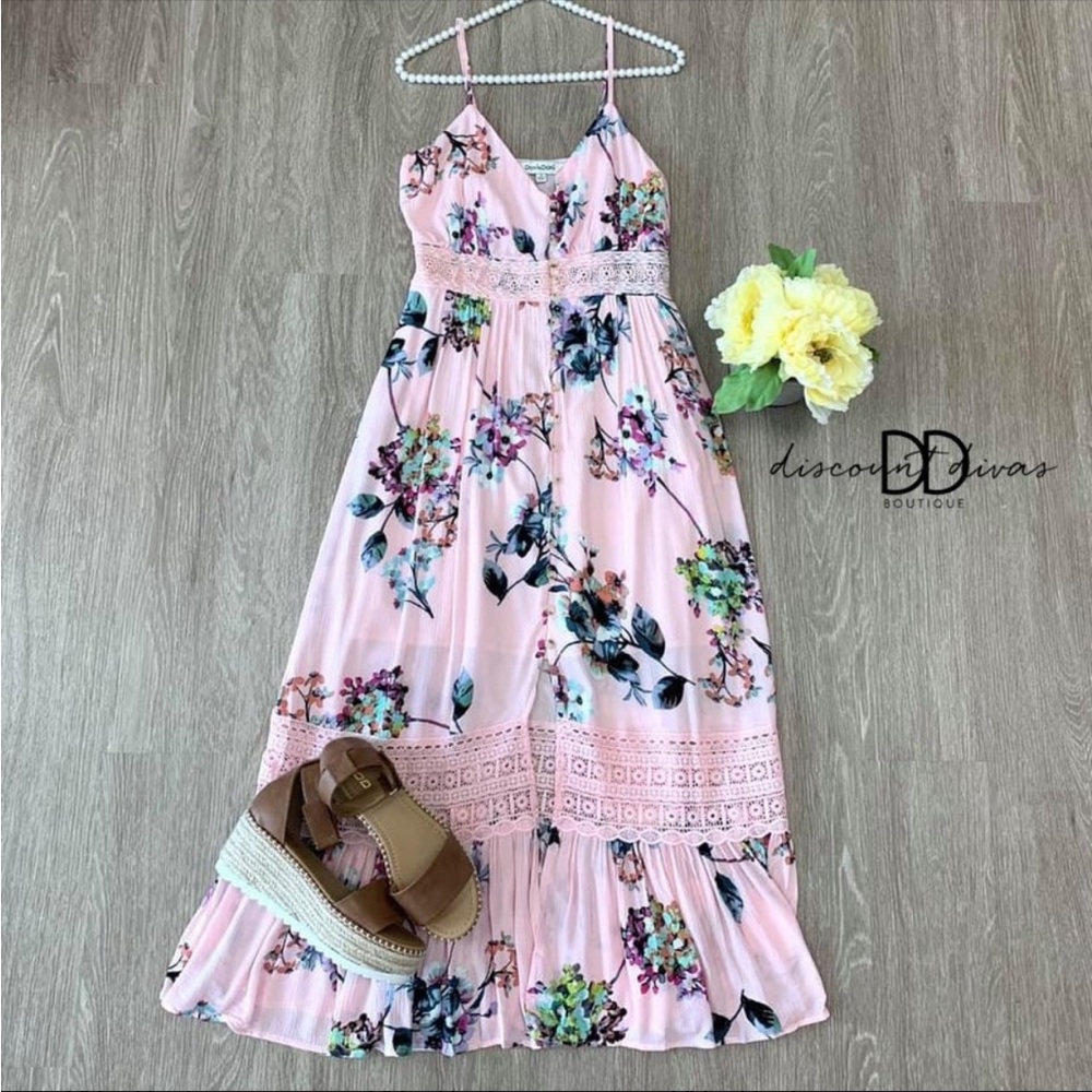 NWOT Pink Floral Spaghetti Strap Maxi Dress